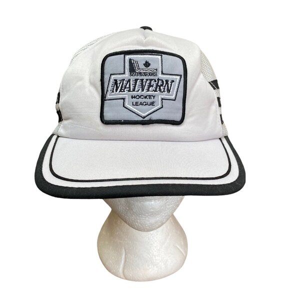 Vtg Three 3 Stripe Trucker Hat Snapback Tri Stripe Scarborough Hockey Gray - Picture 1 of 6